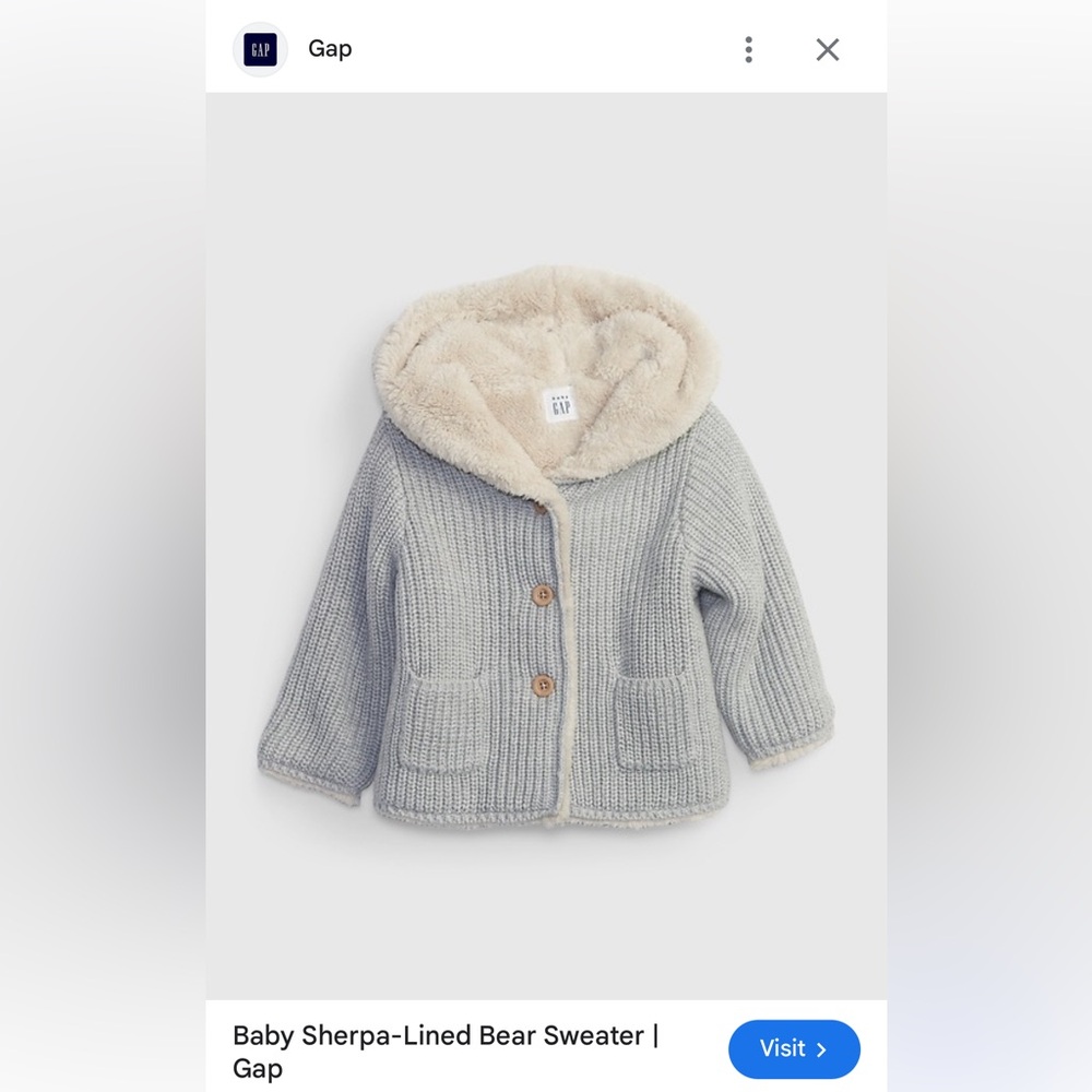 Baby Gap Sherpa Lined Bear Sweater Size 18-24m